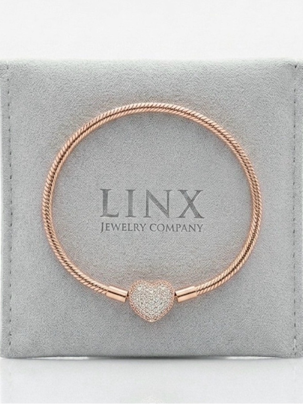 Linx Rose Gold Snake Chain Charm Bracelet with Paved Heart Clasp